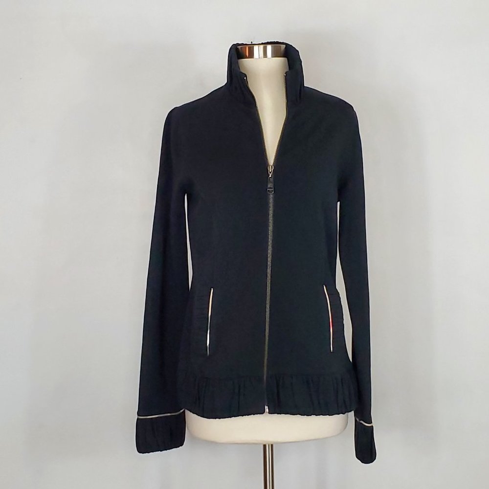 BURBERRY Black Nova Check Ruched Fleece Jacket L EUC
